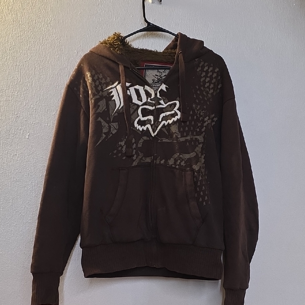 Fox Brown Graphic Zip Hoodie with White Logo
